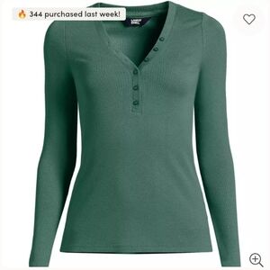 New Lands End Women's Long Sleeve Henley Top With Buttons Size Medium Petite